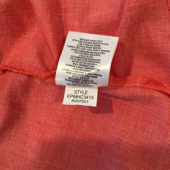 ELLEN TRACY LINEN Split Neck 3/4 Length Sleeve Coral Tunic size L - Picture 8 of 10
